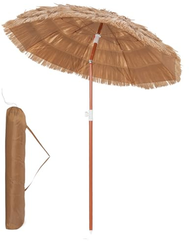 COSTWAY Ombrellone da Spiaggia 175 cm, Ombrelloe di Paglia PP con Borsa, Parasole Hawaiano con Inclinazione Regolabile, per Spiaggia Giardino Piscina (175 cm Modello 2)