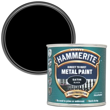 Hammerite 5084904 Direkt nach Rust Satin Finish Schwarz, 250ml Volumen