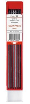 Caran d'Ache Minen Technograph für Minenbleistift Fixpencil, Härtegrad 2B, 12 Stück, Durchmesser 2 mm, 6077.252, Grau