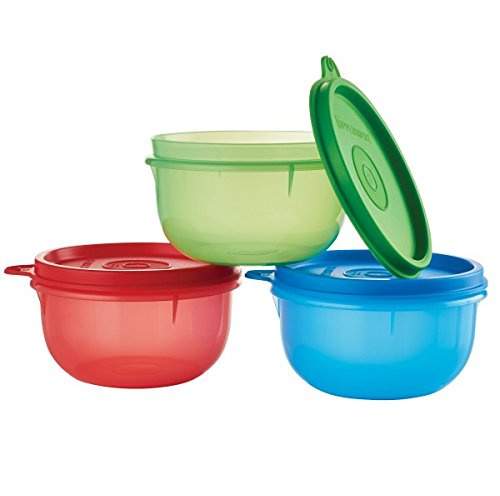 Tupperware Idéal Petit Lot de 3 bols en vert, rouge, bleu, Rouge/bleu/vert