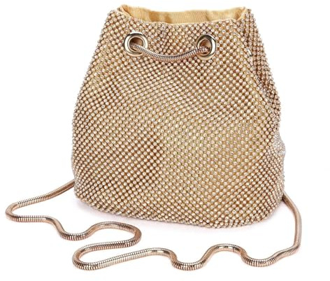 UBORSE Pochette Sac de soirée Luxe Femme Petit Sac à Bandoulière Embrayage pour Ceremonie Mariage/Parti/Prom/Boîte Sacs en Strass à la Main,doré