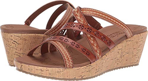 Skechers BEVERLEE TIGER POSSE, Sandalias con Cuña para Mujer, Luggage Duraleather, 41 EU