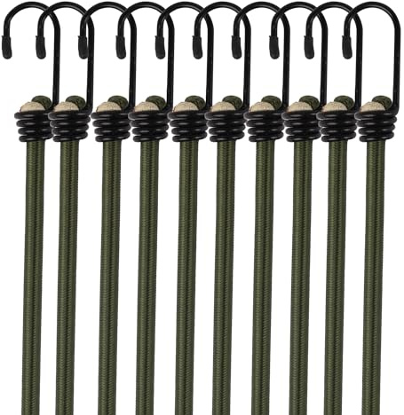 Bungee Cords with Hooks,10 pcs Heavy Duty Extra Strong Outdoor Elastic Rope,Multi-Purpose Elastic Bungee Straps (75 cm)
