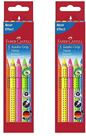 Faber-Castell 110994 - Buntstifte Jumbo Grip Neon, 5er Etui (1, Doppelpack)