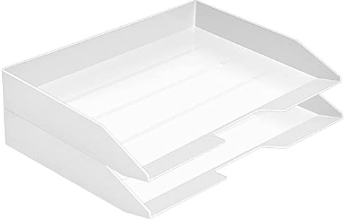 Acrimet Stapelbare Briefablage im Querformat, Büro-Organizer für Papier und Dokumente im A4-Format, Robuster Kunststoff (Farbe Weiß) (2 Stück)