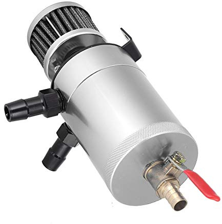 Yctze Serbatoio serbatoio olio auto, (universale) Serbatoio serbatoio serbatoio olio in lega di alluminio con kit di accessori a 2 porte(silver)