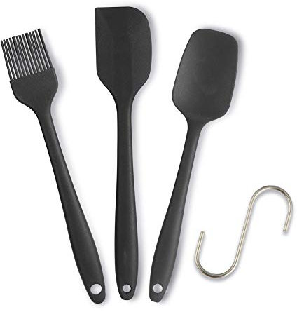 IdealHouse Set di spatole in Silicone Spatola Resistente al Calore da Cucina (3 Nero con Pennello per Torte)