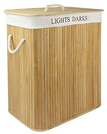 102L Bamboo Laundry Basket|Dual Compartment Hamper with Lid | Laundry Hamper, Clothes Basket, Washing Bin, Foldable Laundry Organiser, Bedroom & Bathroom Storage