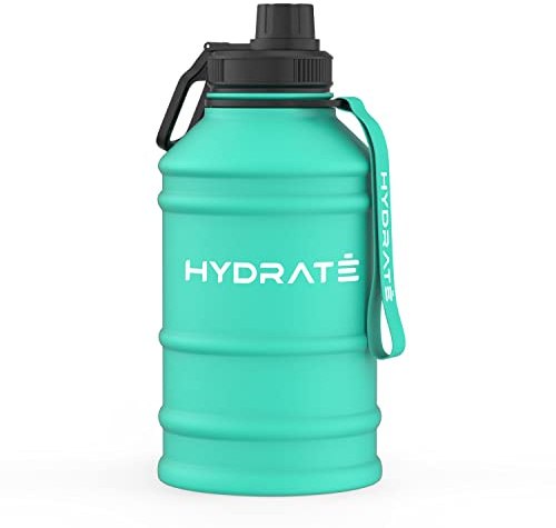 HYDRATE Stainless Steel 2.2 Litre Water Bottle - Black - BPA-free Metal Gym Water Bottle - Convenient Stainless Steel Water Bottle, Hiking Water Bottle, Nylon Carrying Strap and Leak-Proof Screw Cap