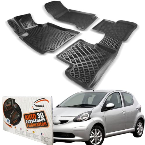 Trimak 3D Fussmatten für Toyota Aygo 1.Gen 2005-2014 | Gummimatten aus TPE Gummi, Passgenau, Wasserdicht, Hoher Rand, Rutschfest, Leicht zu Reinigen
