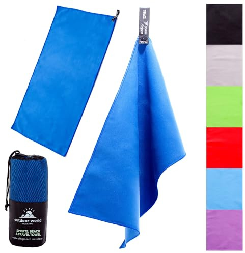 Outdoor World Travel Mikrofaser-Handtuch, schnell trocknend, kompakt, Ultraleicht, hohe Absorption, Badetuch zum Schwimmen, Wandern, Camping, Yoga, Fitnessstudio 100 x 50cm (Dunkelblau, Klein)
