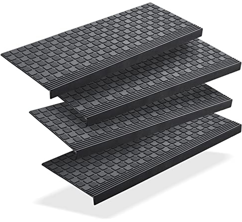BigDean 4er Set Stufenmatten aus Gummi 65x25cm Treppenstufen Matten | für Außen Outdoor - Antirutschmatten Treppe Anti-Rutsch Gummimatten