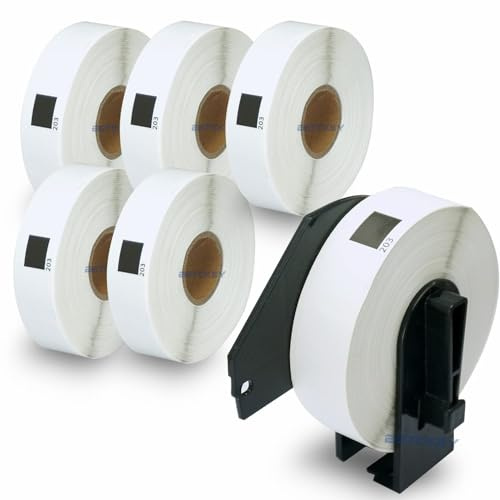 BETCKEY - 6 Rotoli DK-11203 Etichette per Raccoglitori Compatibile con Brother, 17mm x 87mm, 1800 Etichette per Stampanti di Etichette Brother QL (1 Portaetichette Riutilizzabili)