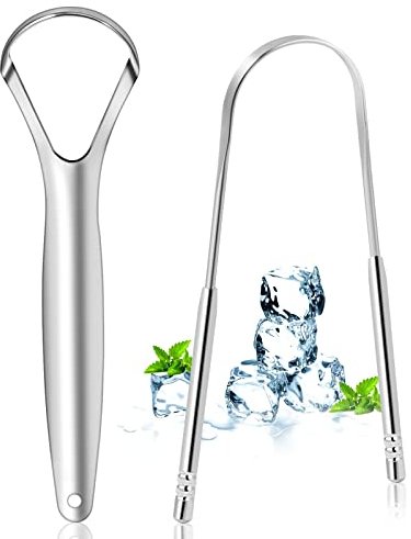 Brencco 2 Tongue Cleaner Stainless Steel Tongue Scraper, Tongue Brush for Mouth Cleaning, Recyclable, Easy to Clean, Environmentally Friendly and Practical