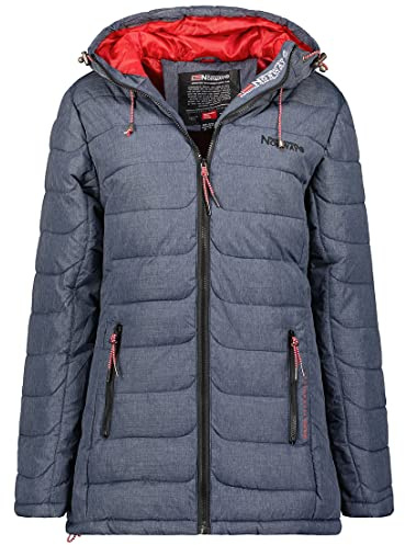 Geographical Norway Astana Lady - Parka Caldo Donna L'Autunno-Inverno - Cappotto Cappuccio Pelliccia Sintetica - Giacca Antivento Lunga - Abito Ideale Donne Eleganti (Marino S-taglia 1)