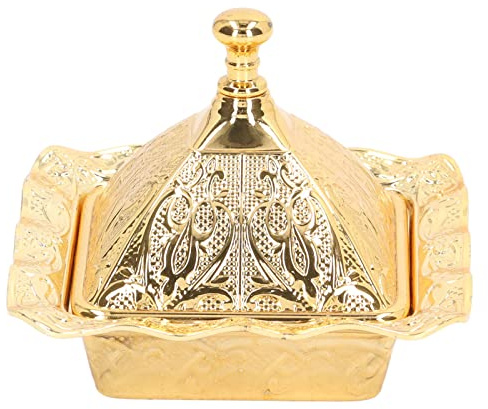 Qcwwy Goldene ServierschüSsel Im EuropäIschen Stil, Goldenes Tischbesteck, Ornament, Zinklegierung, SüßIgkeiten, SnackschüSsel, TüRkische Zuckerdose mit Deckel FüR Party, Schreibtisch, KüChe,