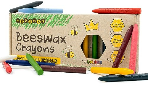 Medenka Crayons à la cire d'abeille classiques – 12 couleurs – Fabriqué en cire d'abeille européenne