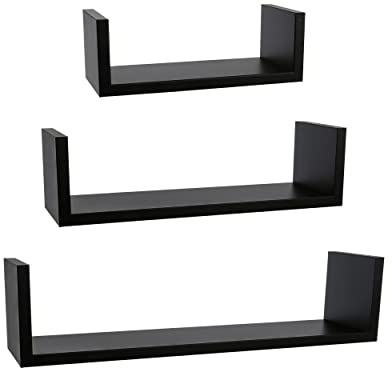 H HANSEL HOME 3 Wandregal Schwarze Farbe, Schwebend Hängeregal Unsichtbare Fixierung, Wandboard Bücherregal Regale Dekorativ 42x10x10 cm, 32x10x8.5cm, 22x10 x7.7cm