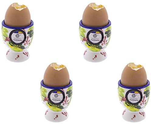 CERÁMICA RAMBLEÑA | Huevera | Porta huevos | Bandeja cerámica | Huevos rellenos | Huevos plato | Huevera amazon | Pack x4 Huevera Modelo - M01 | Decoración 100% hecho a mano | 5.5x5.5x7 cm