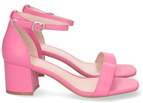 shoes&blues.es Sandalia de Tacon para Mujer, Comoda, con Pala Fina Simple, Estilo Ankle Strap, y Cierre de Hebilla