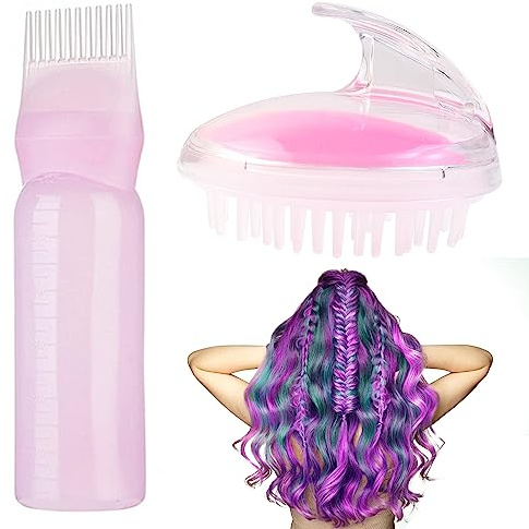 180 ML Wurzelkamm-Applikatorflasche, Haarfärbemittel Pinsel Flasche Haarfärbeflaschen Haaröl Kopfhaut Applikator Kammflasche mit Shampoo Haarbürste Massagebürste Haare Kopfhaut Massagebürste rosa
