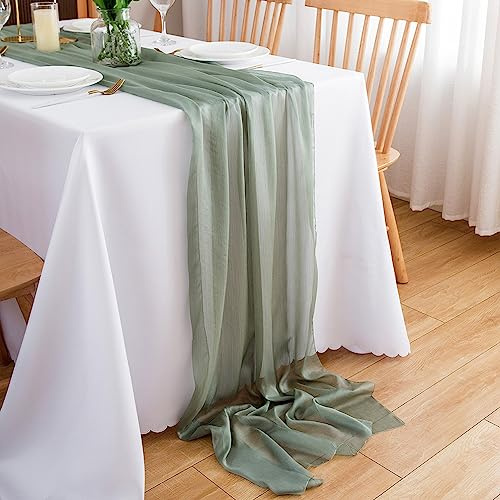 CHUQING Chiffon Tischläufer Hochzeit Tischdeko Stoff Tischdecke Eukalyptusgrün