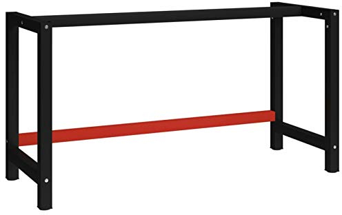 LAPOOH Werkbankgestell Metall 150x57x79 cm Schwarz und Rot, Werkstatteinrichtung, Werkbank Werkstatt, Werkzeugschrank, Werktisch, Werkzeugtisch, Werkbänke Für Heimwerker 147929
