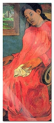 Pixxprint Glasbild Panorama, Wandbild aus Echtglas, Paul Gauguin - Frau im rotem Kleid, 100x40 cm, inkl. Aufhängung und Abstandshalter