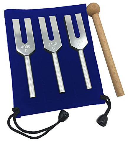 Povxlum Tuning Forks Set 4096 Hz 4160 Hz 4225 Hz Tuning Forks Set Tuning Fork with Wooden Hammers and Cloth Bag Style 1