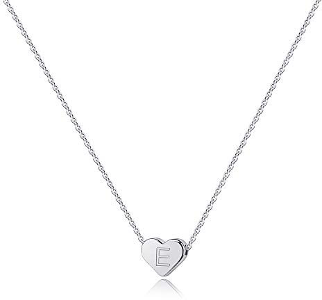 TINGN Kette Mädchen Silber Kette, Kette Silber Herz Damen Buchstaben Kette Mädchen Initial Halskette Schmuck Damen Herz Intiale E Kette mit Buchstaben Personalisierte Kette Teenager Mädchen Geschenke