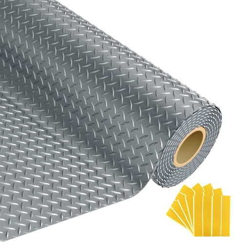 Grandroad auto 8x20 FT Garage Floor Mat, 2.8mm Thickened Flooring Roll for Under Car Diamond Plate PVC Rubber Mat with 20 Pcs Tapes, Non-Slip Floor Mat for Garage, Warehouse, Gyms, Trailer, Gray
