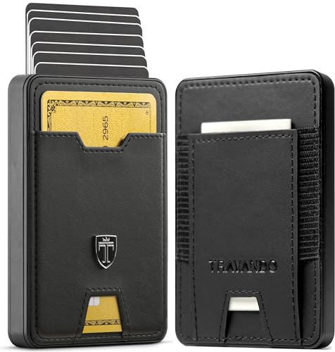 TRAVANDO Swype Aluminium Porte Carte Homme en Cuir avec Blocage RFID - Petit Portefeuille avec Compartiment a Monnaie Slim Protege Contre Le piratage Bancaire - Porte-Carte de Credit