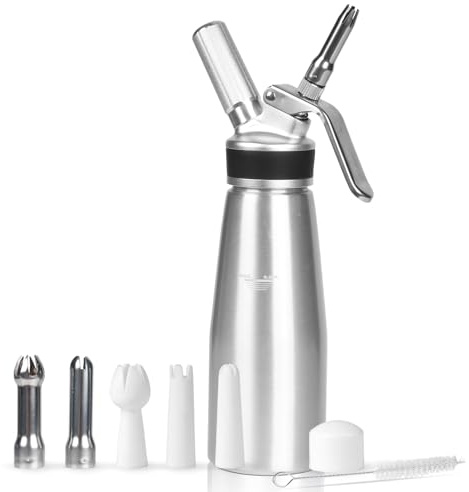 NATUREKIT Homemade Whipped Cream Dispenser,500ml/ 1 Pint Cream Whip Canister with 6 Decorating Nozzles and Cleaning Brush,Leak Free Whipped Cream Maker for Desserts, Dips,Use 8g Whipped Cream Charger