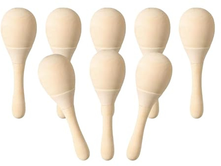 kowaku 8 Stück Maracas aus Holz, blanko, Maracas, Musikinstrumente, Handpercussion, Rasseln für Babyparty, Basteln, Dekor, Urlaub, S