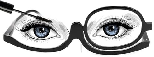 PosyLane Makeup Reading Glasses for Women, 180° Rotatable Single Flip Down Lens Makeup Glasses, +3.5 Magnifying Cosmetic Reading Glasses, Folding Makeup Essential Tool for Women (Black)