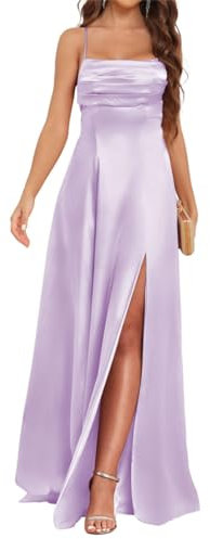Vestidos de dama de honor acampanados para boda con tirantes delgados plisados, vestido de invitada de boda, color lila, talla 46