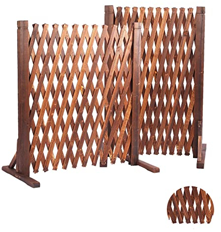 Ausziehbarer Zaun, 2 Stück – einziehbares Holzzauntor, Spalierzaun, Holztor für Haustiere, dekorative Außentrennwand, für Pflanzenschutz im Haushof und Garten (180 x 90 cm)