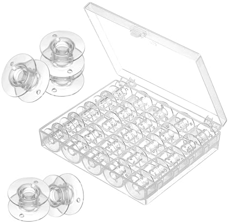 VFANDV Nähmaschinen Spulen 36 Stück, Transparent Spulen Nähmaschine mit Spulenbox Unterfadenspulen Kunststoff-Nähspule Unterfadenspulen für Gängige/Spule Nähmaschine