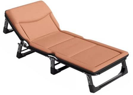 Gästebett Klappbar mit Matratze Klappbar Feldbett mit 3D Memory Kopfstütze 4 Stufig Verstellbare Rückenlehne Gästebetten Camping Bett(Brown,192 * 65 * 28cm)