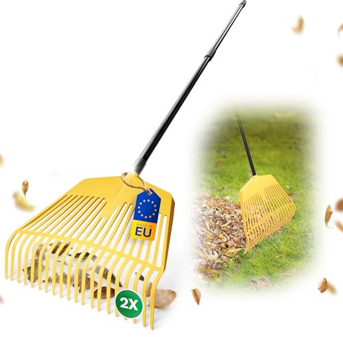 Novatool Laubbesen mit Teleskop-Stiel - 2 in 1 Kombigerät Laubgabel mit 26 Kunststoff-Zinken, Arbeitsbreite 60cm Laubrechen, Gartenbesen, Rasenrechen, Harke für Gartenabfall Gartengerät
