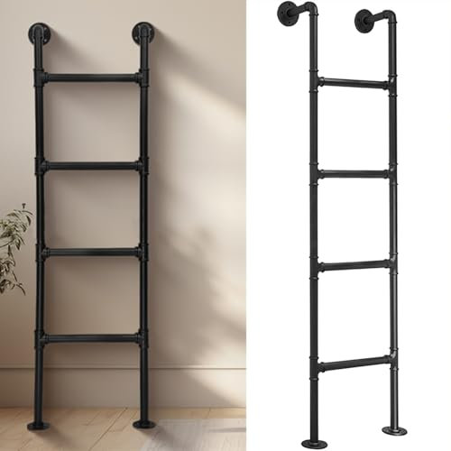 Lonmrrton Black Wrought Iron Loft Ladder, Heavy Duty Fire Escape Ladder 100cm-300cm Basement Egress Window Ladder Wall Mounted Straight Ladder, Customizable Size(250cm/98in)