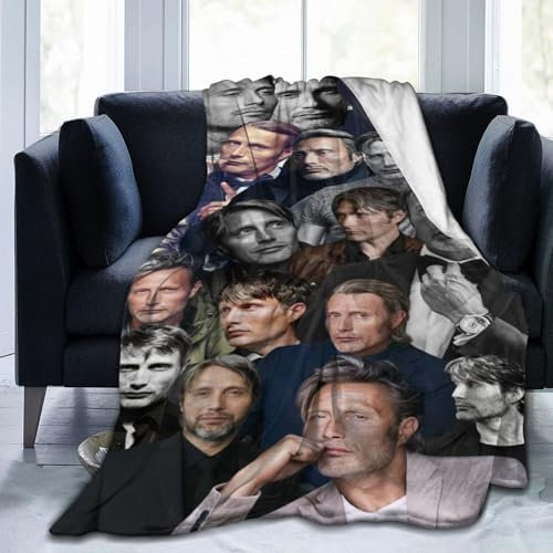 QapLWczK Blanket Mads Mikkelsen Weiche und bequeme Woll-Fleece-Überwurfdecke, Geschenk für Sofa, Büro, Auto, Camping, Yoga, Reisen, Heimdekoration, gemütlich, 80 x 60 cm