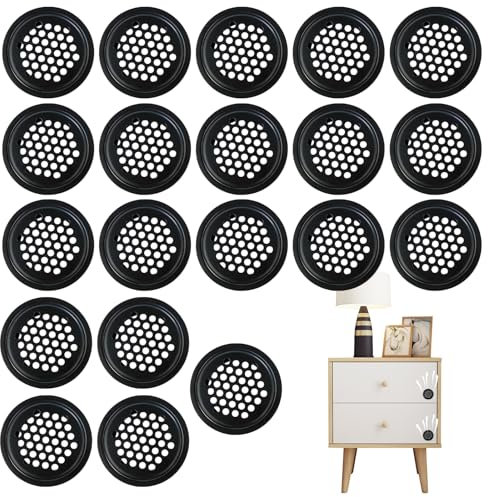 20 rejillas de ventilación redondas para puertas, 35 mm, acero inoxidable, rejilla de ventilación, rejilla de ventilación, para armarios, estanterías, armarios, armarios de vino (negro)