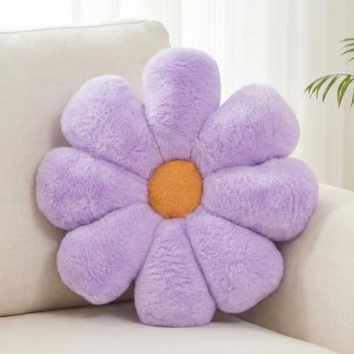 Aryan Flower Cushion, Flower Pillow Purple Throw Pillows, Cute Daisy Floor Cushion, Preppy Room Decor for Bedroom,Sofa, Couch 38cm (Purple)
