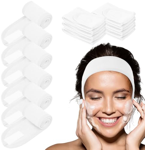 LOPHE Haarband für Make Up, 6 Stück Set Kosmetik-Haargummis mit Klettverschluss, Verstellbarer Haarriemen, Geeignet für Sport, Duschen und Make-up(Weiß)