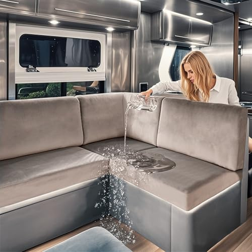 SYLC Wasserdicht Samt Bezüge Für Wohnwagenpolster, rutschfest Ersatzbezug Für Wohnwagen Polster Mit Gummiband Und Schnürung Sofa Sitzkissenbezug (Taupe,W 150-190 cm, D 55-65 cm)