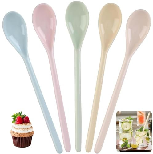 Raheem 5 Stück Bunt Kunststoff Löffel Plastiklöffel Lange Löffel Farbe Langer Marmeladenlöffel Dessert Kaffeelöffel Wiederverwendbaren Plastiklöffel Suppenlöffel für Kaffee Getränke Eier Eis Joghurt