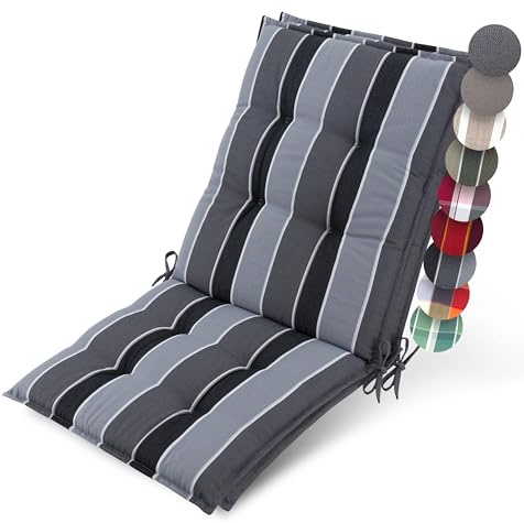 Beautissu 2er Set Premium Niedriglehner Auflage Gartenstuhl Polster | 100x50cm Anthrazit Gestreift 8cm Dick rutschfest Befestigungsbänder UV-Lichtechtheit 5 Robust Stoff Gartenstuhlauflage Sun-NL