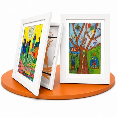 BALA® Weiß Bilderrahmen A4 – 2er Set Wechselrahmen für Kinderzeichnungen & Kunstwerke, mit Frontöffnung zum Aufklappen, ideal für Kita & Schule, zum Aufhängen oder Aufstellen, für bis zu 120+ Bilder
