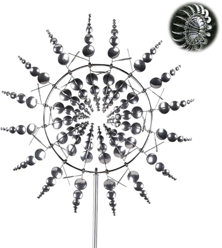 Einzigartige & Magische Metall-Windmühle,3D-Windbetriebene Kinetische Skulptur,Rasen-Wind-Spinner für Hof Garten Windfänger, für Garten Terrasse Rasen Innenhof
